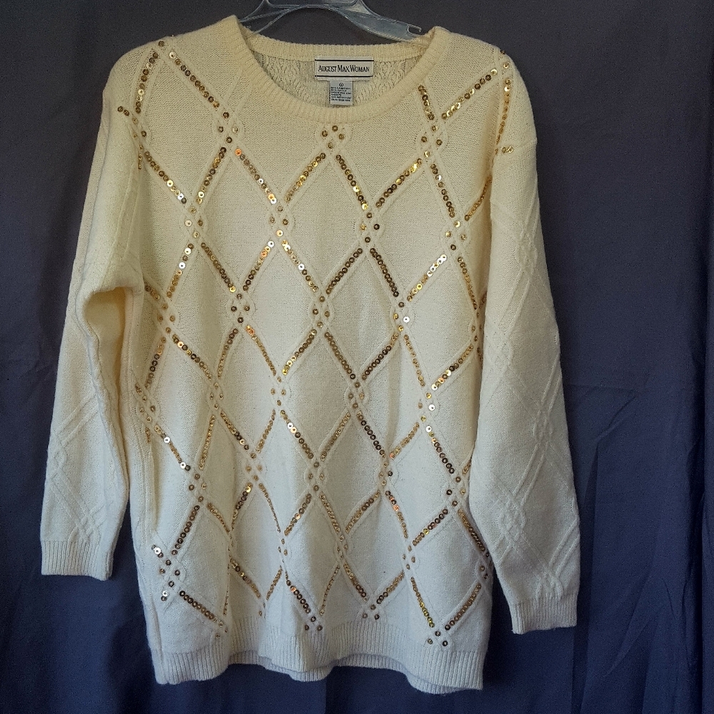 August Max Woman VTG Gold Sequined Sweater